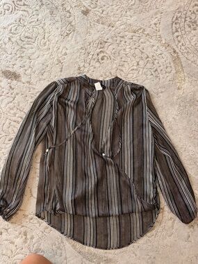 Abbeline Black and White Striped Long Sleeve Blouse